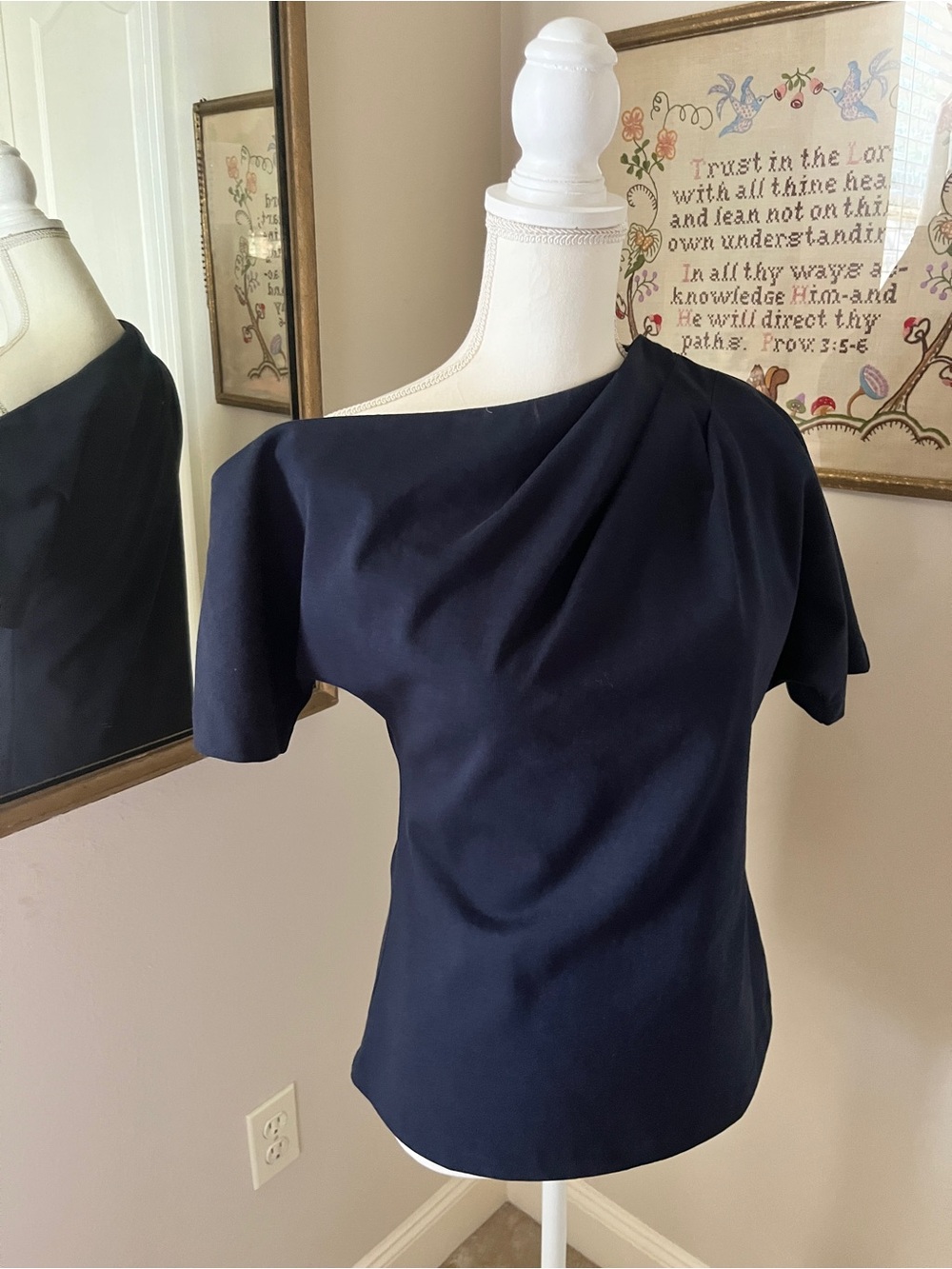 Banana Republic Navy Asymmetric Drape Top